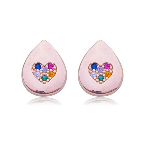 Brinco gota com zircônia folheado a ouro 18k