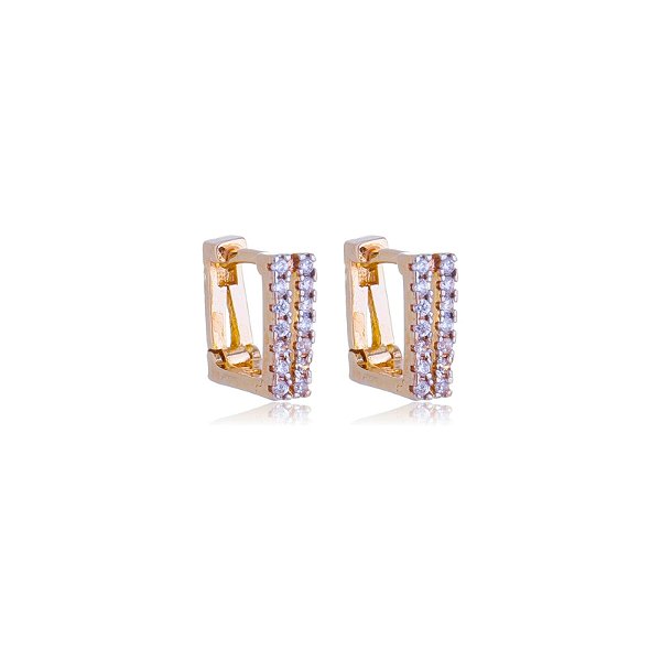 ARGOLA QUADRADA CRAVEJADA COM ZIRCÔNIAS FOLHEADA A OURO 18K