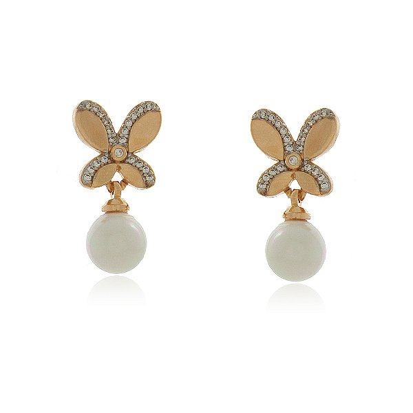 Brinco borboleta com zircônias folheado a ouro 18k