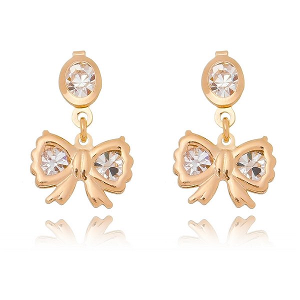 Brinco laço com Strass folheado a ouro 18k