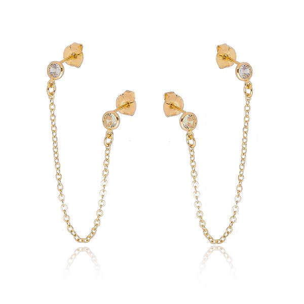 Brinco corrente com zircônias folheado a ouro 18k