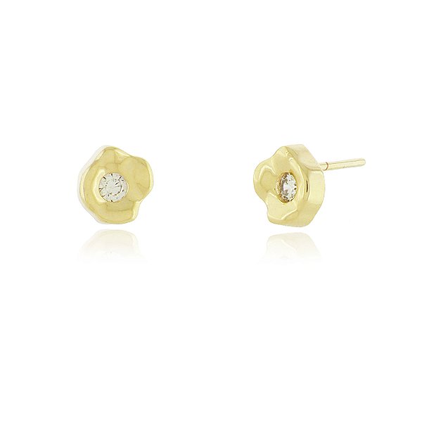 Brinco Orgânico com zircônia folheado a ouro 18k