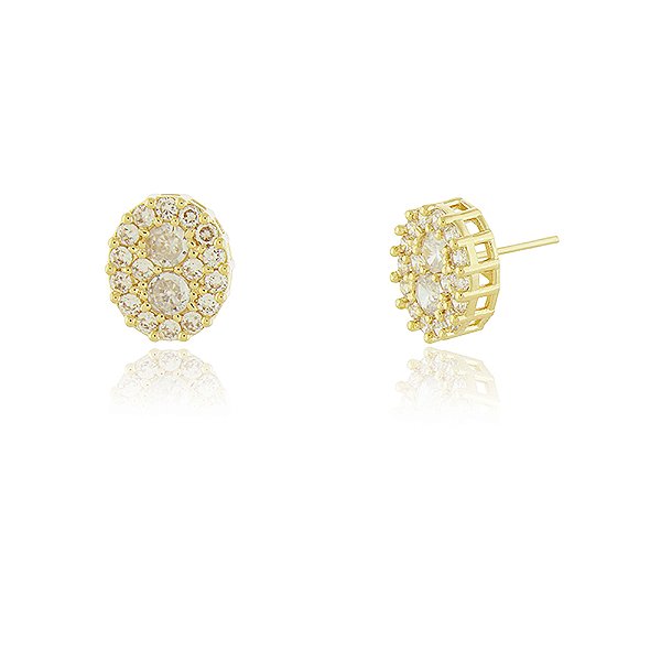 Brinco Oval com zircônias folheado a ouro 18k