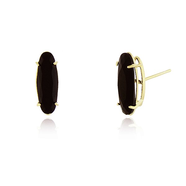 Brinco Solitário com zircônia preta folheado a ouro 18k