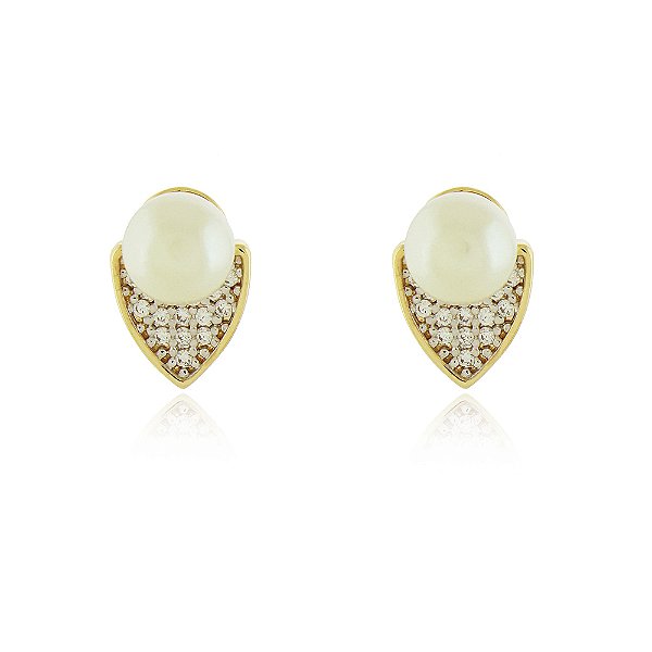Brinco Folha com ponta cravejada com zircônia folheado a ouro 18k