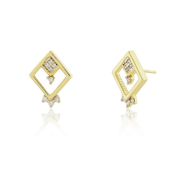 Brinco Losango Vasado com zircônia folheado a ouro 18k