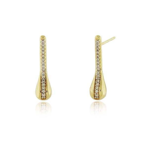Brinco palito com zircônias folheado a ouro 18k