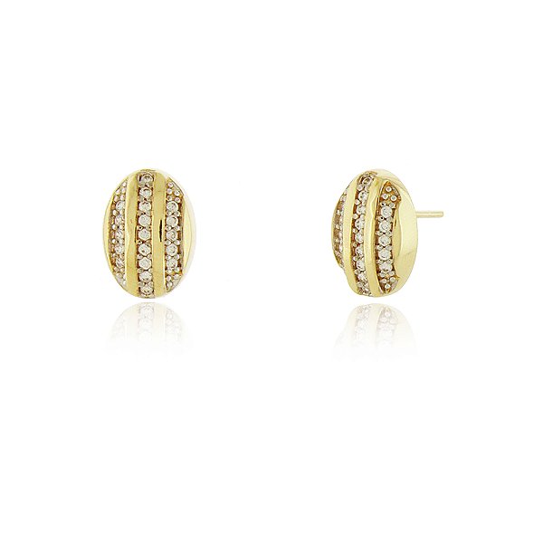 Brinco oval com zircônias folheado a ouro 18k