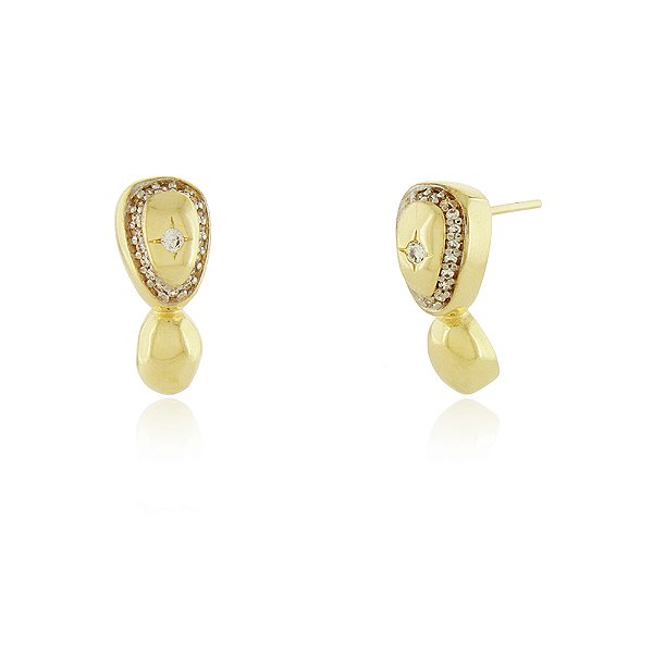 Brinco gomos com zircônias folheado a ouro 18k
