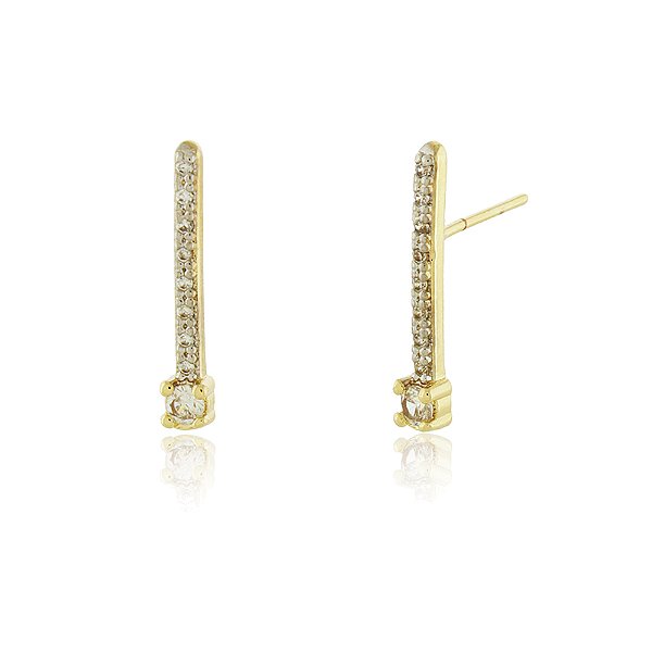 Brinco palito com zircônias folheado a ouro 18k
