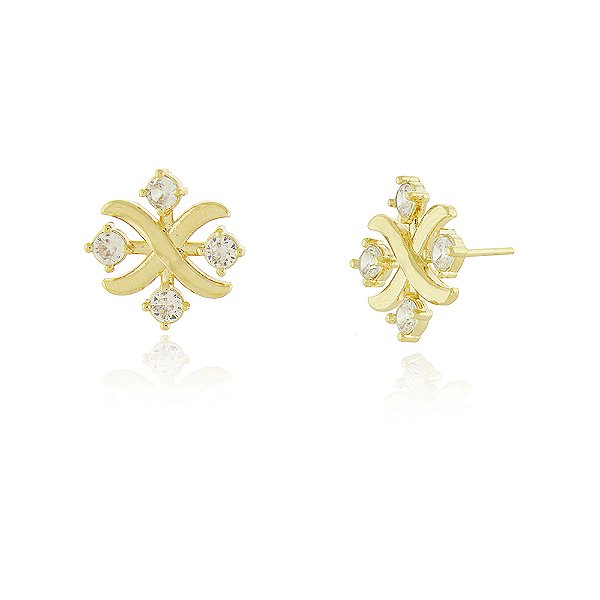 Brinco com zircônias folheado a ouro 18k