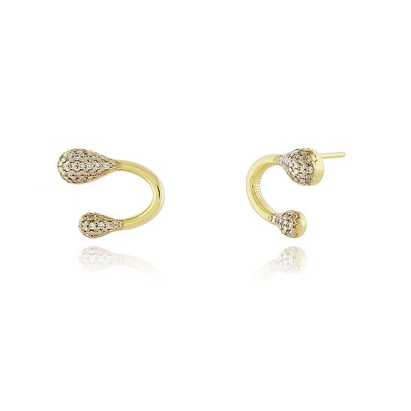 Brinco arco com gotas com zircônias folheado a ouro 18k