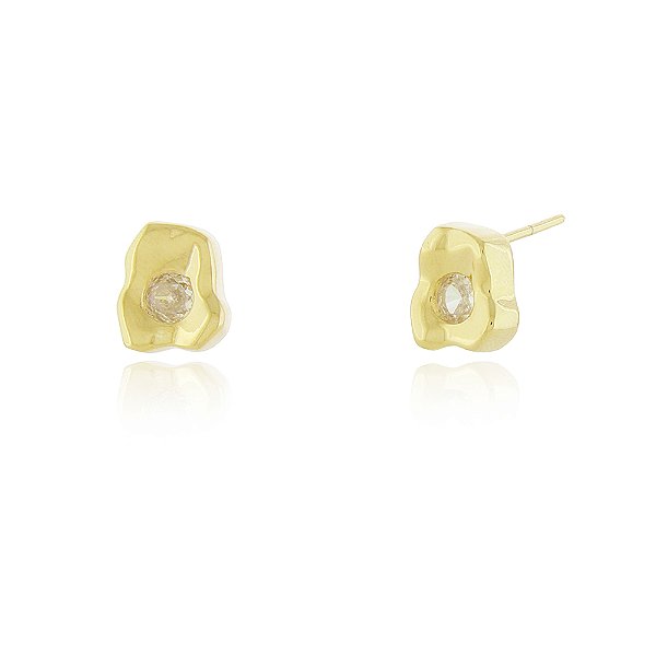 Brinco flor orgânico folheado a ouro 18k