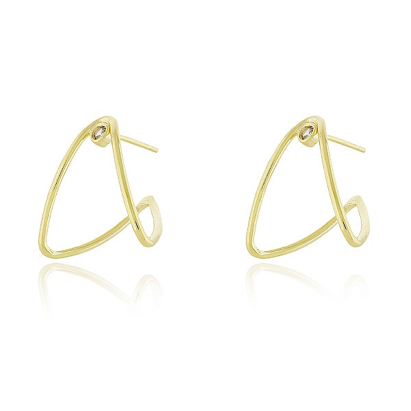 Brinco triangular com zircônia folheado a ouro 18k