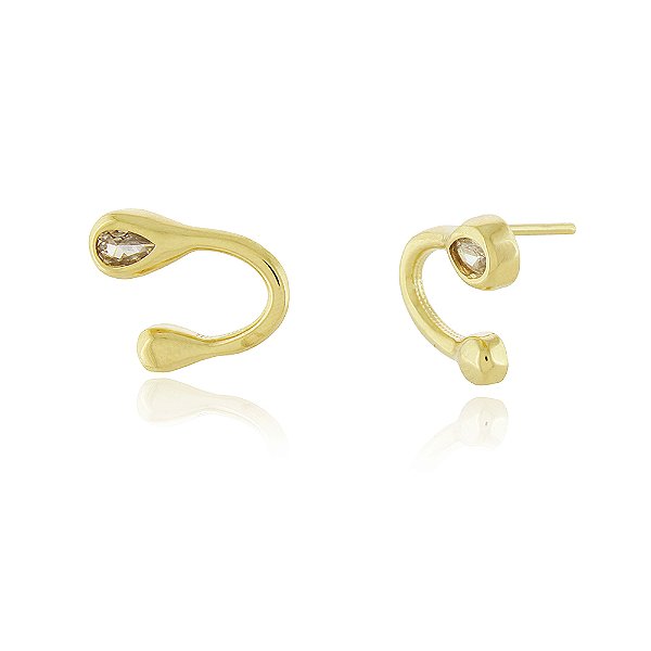 Brinco arco com zircônias folheado a ouro 18k