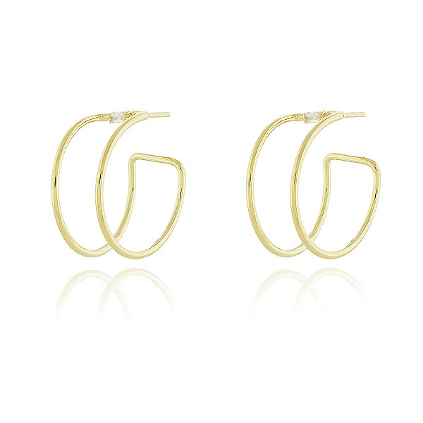 Argola dupla com zircônias folheada a ouro 18k