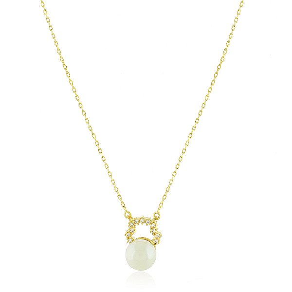 Gargantilha pérola com zircônia folheada a ouro 18k 40cm