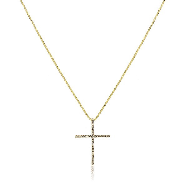 Gargantilha cruz pequena com zircônias folheada a ouro 18k