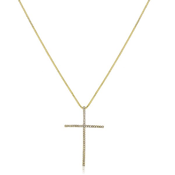 Gargantilha cruz com zircônias folheada a ouro 18k