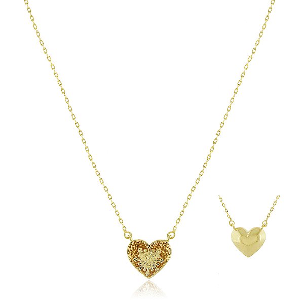 Gargantilha coração com Espírito Santo folheada a ouro 18k