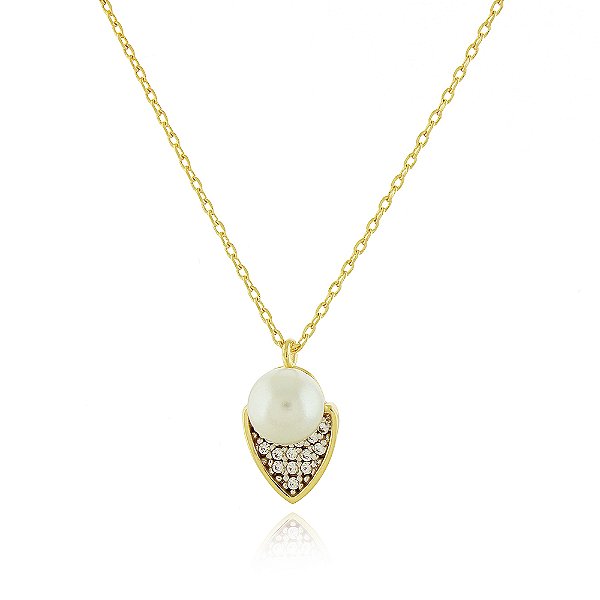 Gargantilha pérola com zircônias folheada a ouro 18k