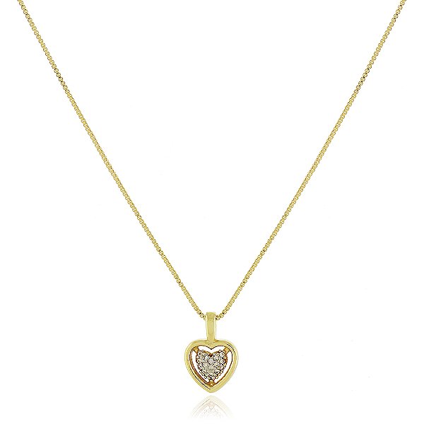 Gargantilha coração com zircônias folheada a ouro 18k