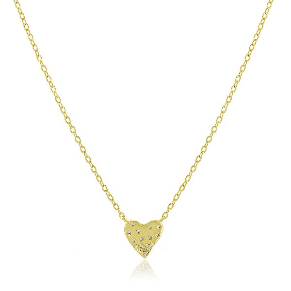Gargantilha coração com zircônias folheada a ouro 18k