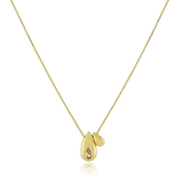 Gargantilha duas gotas com zircônias folheada a ouro 18k