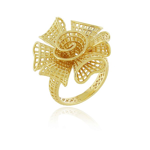 Anel flor telado folheado a ouro 18k