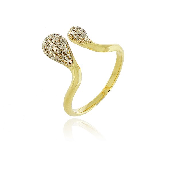 Anel gotas com zircônias ajustável folheado a ouro 18k