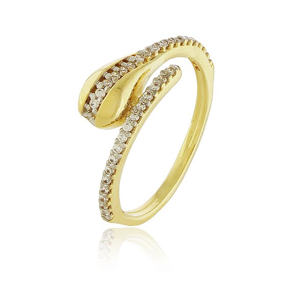 Anel gota com zircônias folheado a ouro 18k
