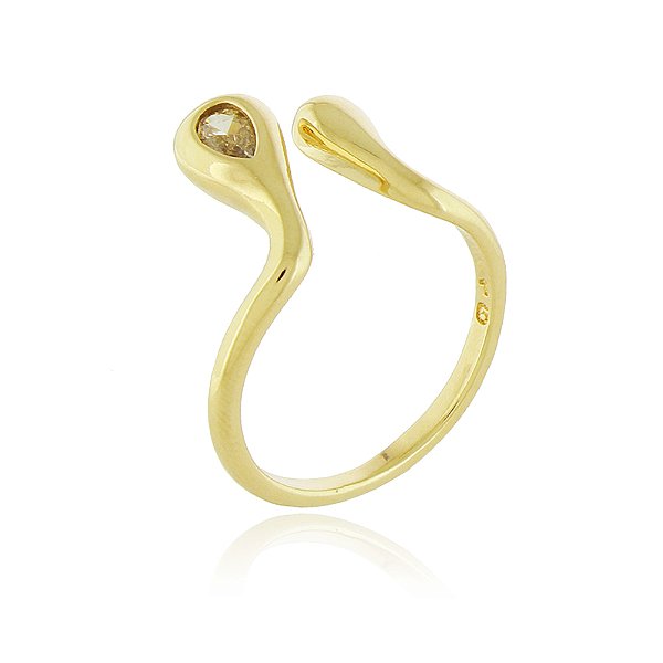 Anel gotas com zircônias ajustável folheado a ouro 18k