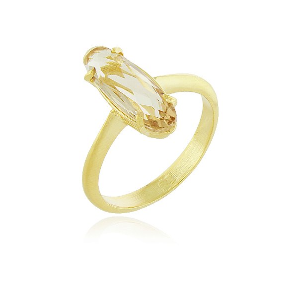 Anel oval com pedra folheado a ouro 18k