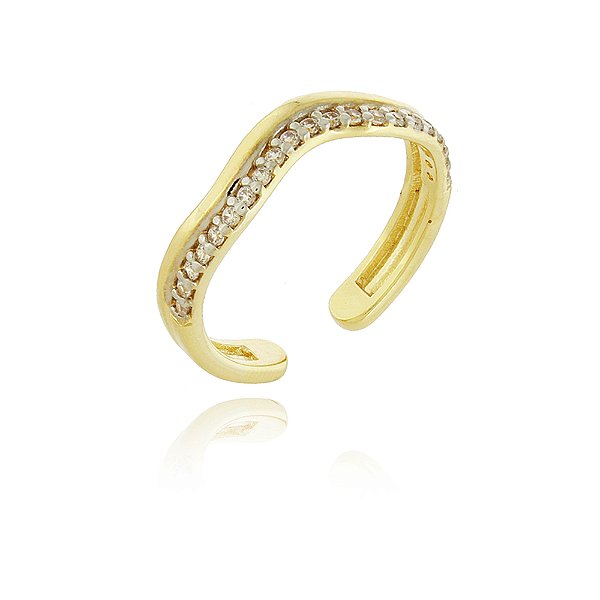 Anel curvado aberto com zircônias folheado a ouro 18k