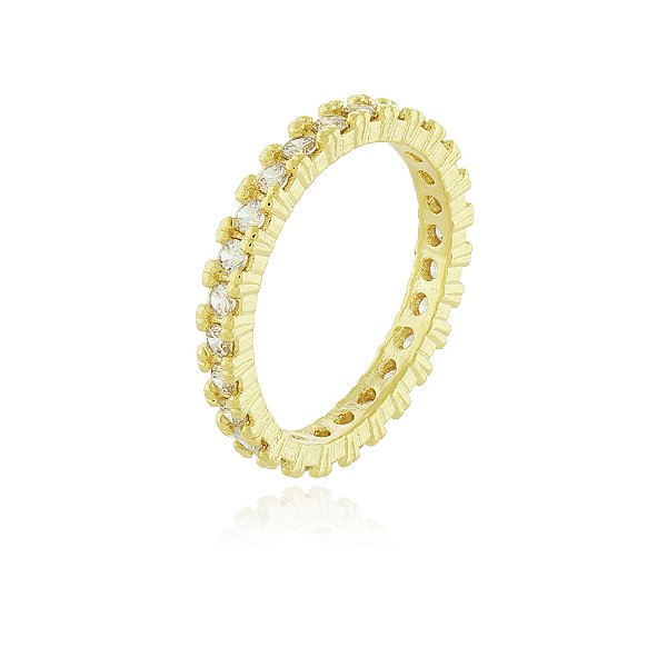 Anel com zircônias volta completa folheado a ouro 18k