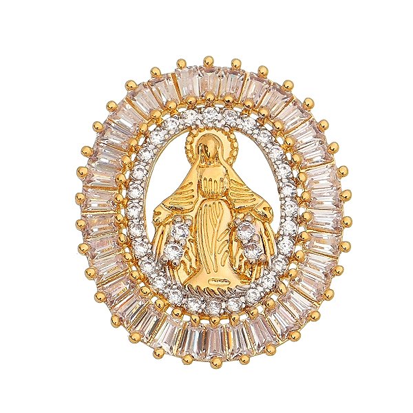 Pingente Nossa Senhora das Graças com zirconias folheado a ouro 18k