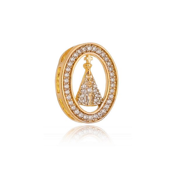 Pingente Nossa Senhora Aparecida com zircônias folheado a ouro 18k