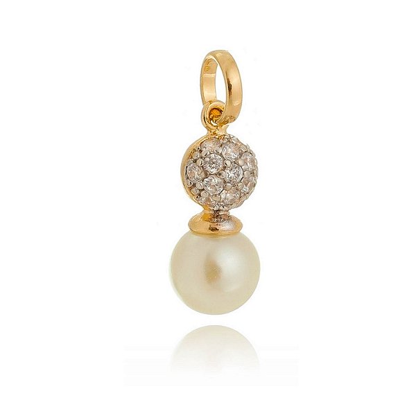Pingente pérola com zircônias folheado a ouro 18k