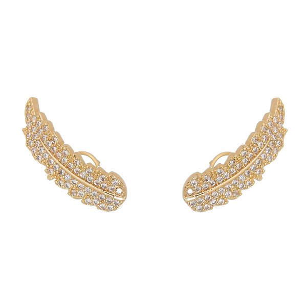 Brinco Piercing folha com zircônias folheado a ouro 18k