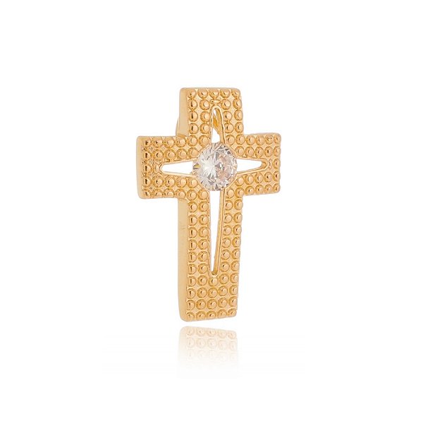 Pingente cruz vazada com zircônia folheado a ouro 18k