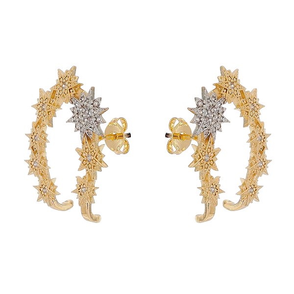 Brinco estrelas com zircônia folheado a ouro 18k