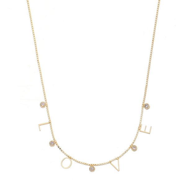 Gargantilha Love com zircônias folheada a ouro 18k