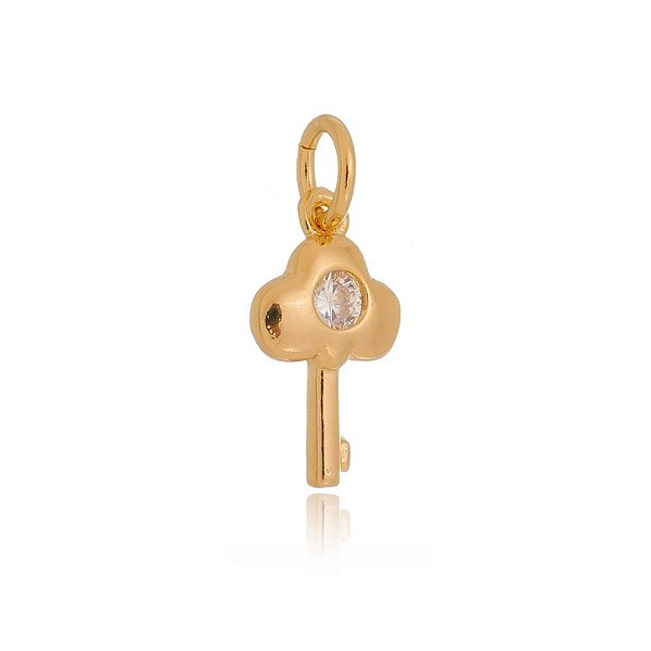 Pingente chave pequena com zircônia folheado a ouro 18k