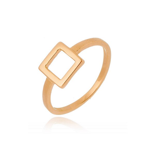 Anel quadrado vazado folheado a ouro 18k