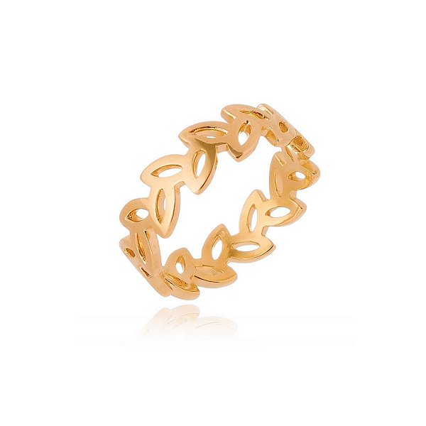 Anel folhas folheado a ouro 18k