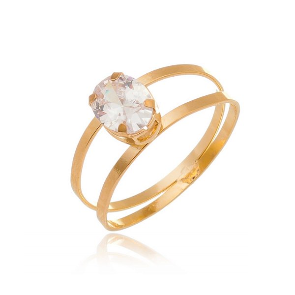 Anel solitário com Strass folheado a ouro 18k