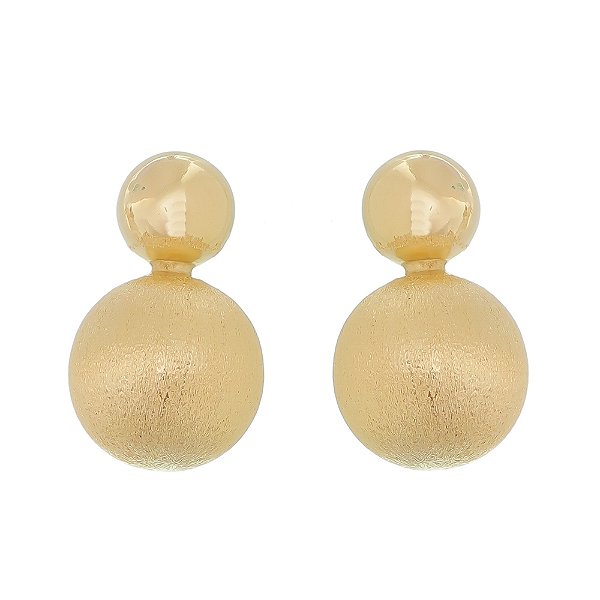 Brinco bola dupla lisa e fosca folheado a ouro 8k
