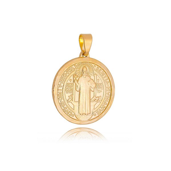 Pingente São Bento grande folheado a ouro 18k