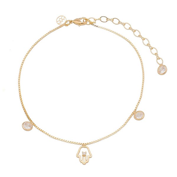 Pulseira mão de Hamsa folheada a ouro 18k