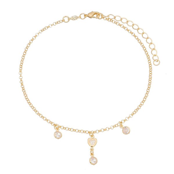 Tornozeleira com zircônias folheada a ouro 18k